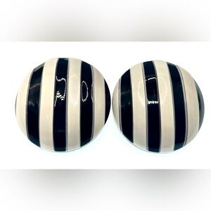 Vintage 80s Large Bold Black White Striped Acrylic Clip On Earrings